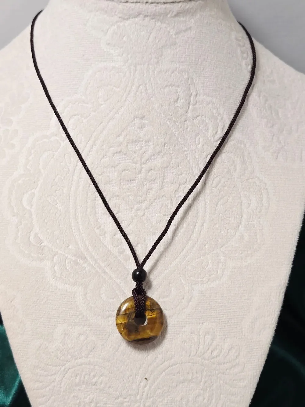 Golden Tiger Eye Donut Pendant Necklace Earthy Boho Pi Stone Jewelry Crystals